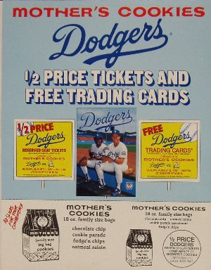 Mother's Cookies Dodgers 1/2 Price Tickets and Free Trading Cards  Advertising Piece